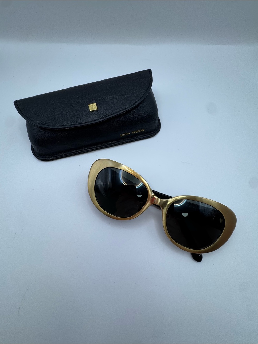 Vintage Linda Farrow Gold Oval Sunglasses W/ Original Case Japan